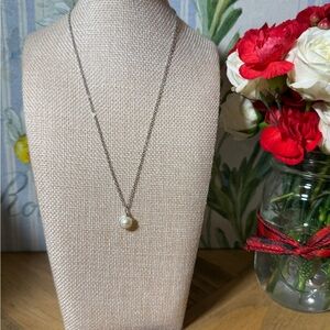 White Pearl dainty Silver Stainless Steel 16” Pendant Necklace Handmade